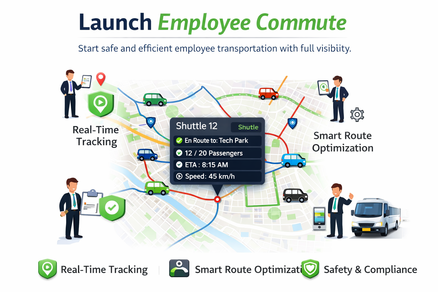 Launch employee commute illustration used on the business page